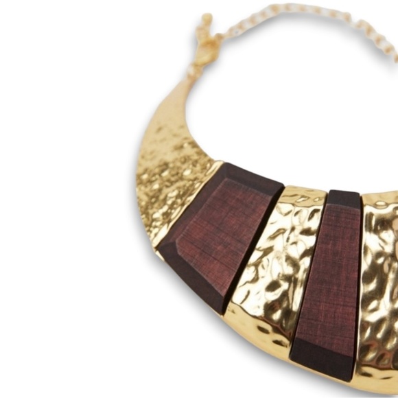Zara Limited Edition Large Wood Necklace Wooden & Gold Tone Jewelry - Picture 4 of 7